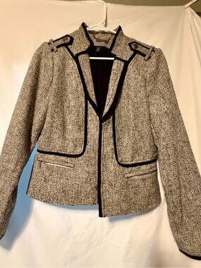 White House Black Market Gray Tweed Blazer with Black Trim